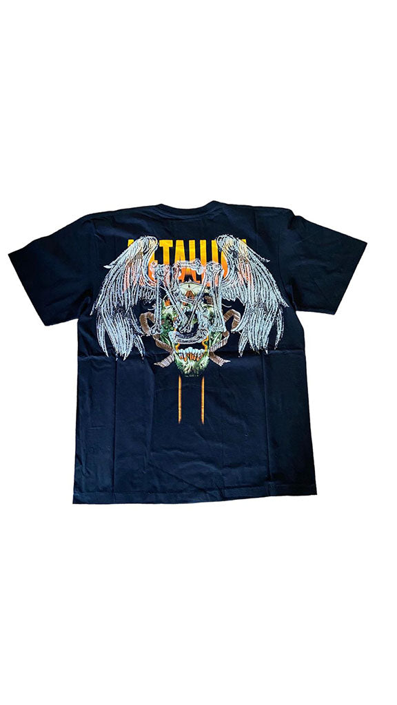 vintage rock t shirt dei Metallica con stampa strass lodo di Massimo Sabbadin fatto a mano è un pezzo unico può contenere imperfezioni date dal capo vintage