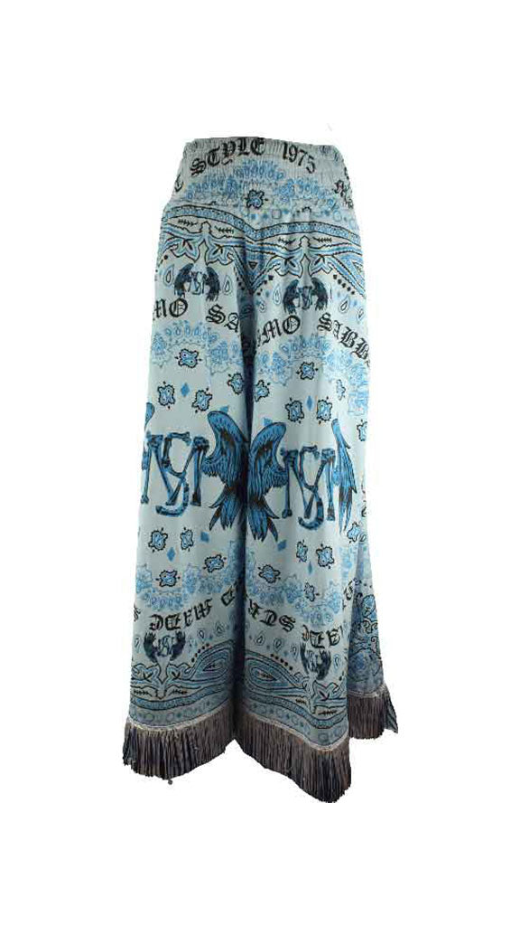 pantaloni a palazzo larghi da donna stampa bandana logo Massimo Sabbadin con frange taglia unica veste dalla s alla l