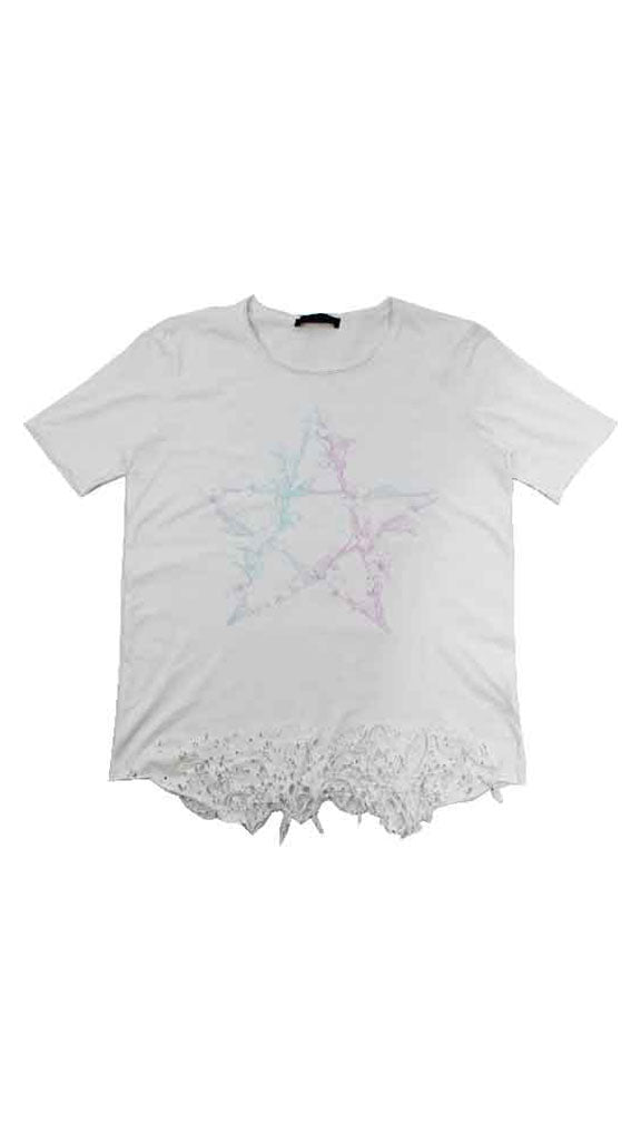t shirt destroy iconica massimo sabbadin vestibilità slim collo largo stampa serigrafica trattamento di rotture fatta a mano in italia