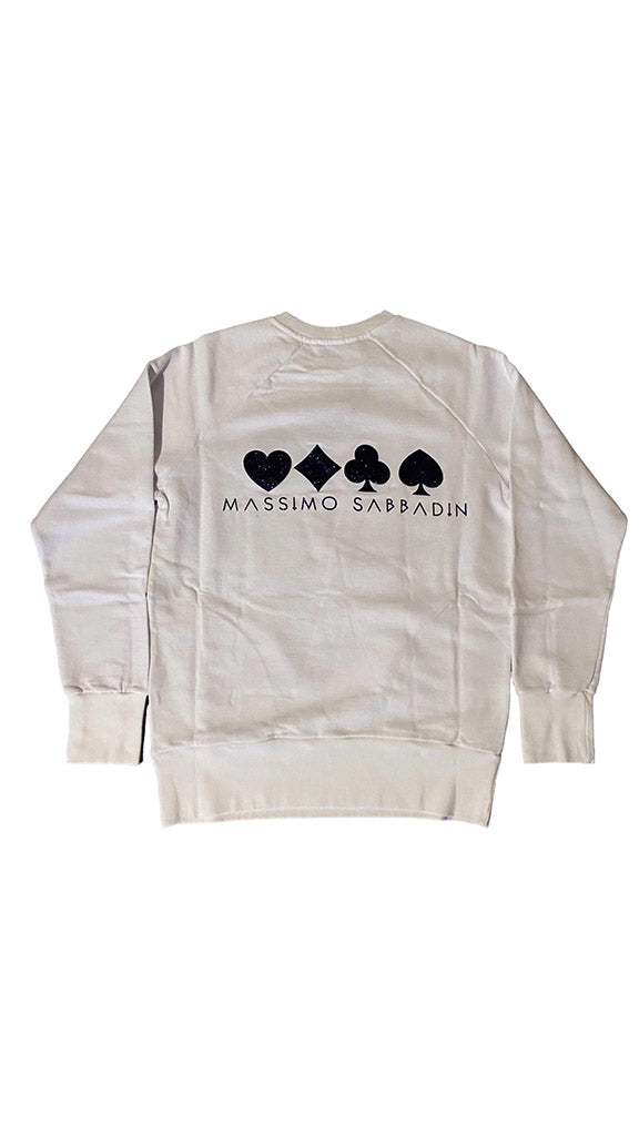 massimo sabbadin felpa oversize alla t shirt è stata appplicata una t shirt rock come patch e sovrastampata con un joker effetto glitte